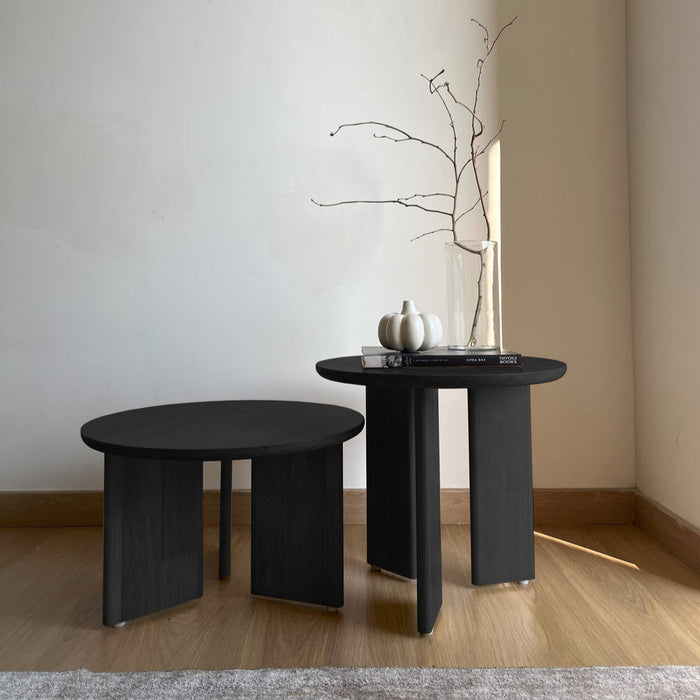 Set of Two Coffee Tables with Round Top | Wooden Nesting Table for Living Room