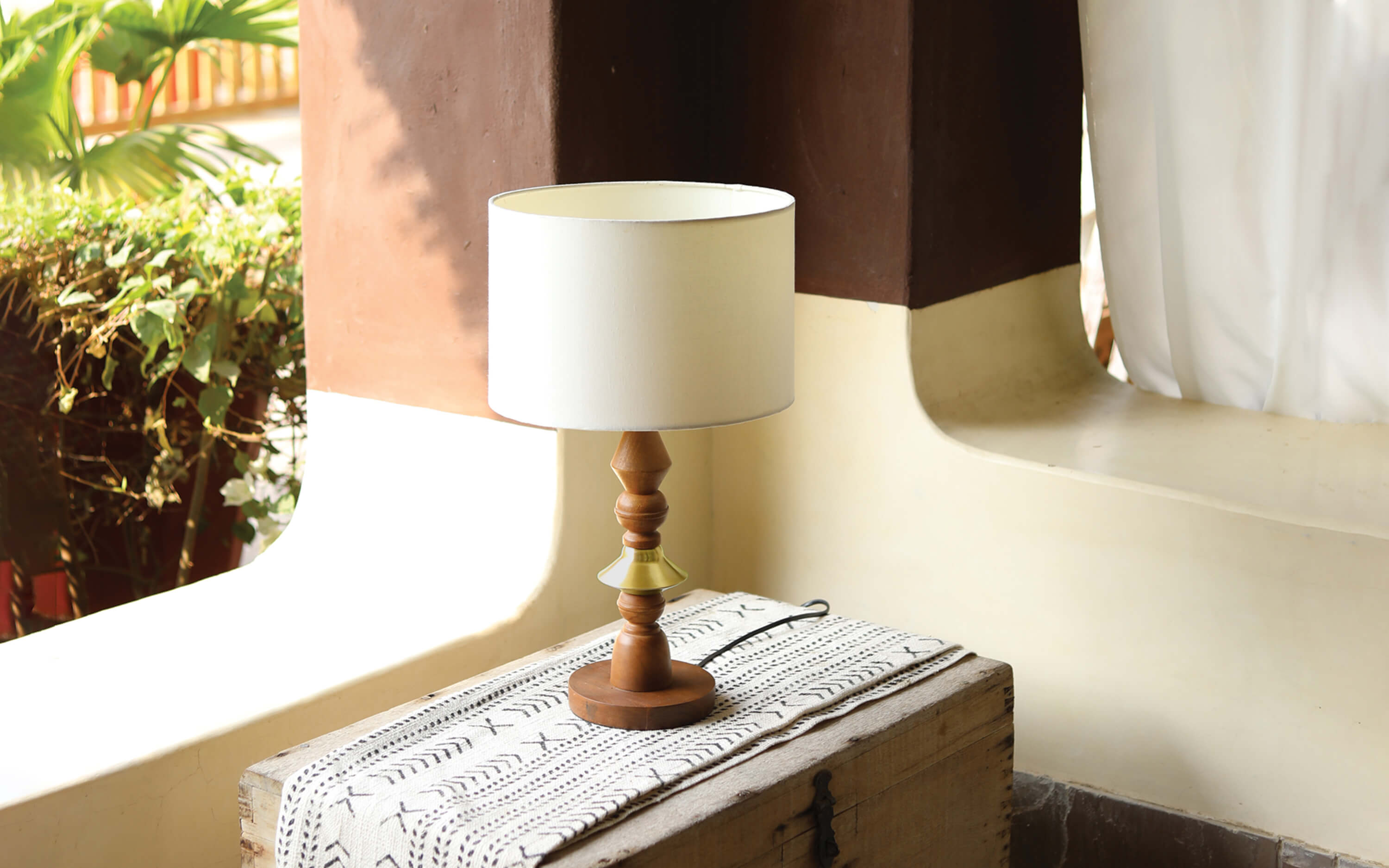 Jodha Table Lamp | Mango wood, Mild steel and Cotton linen shade