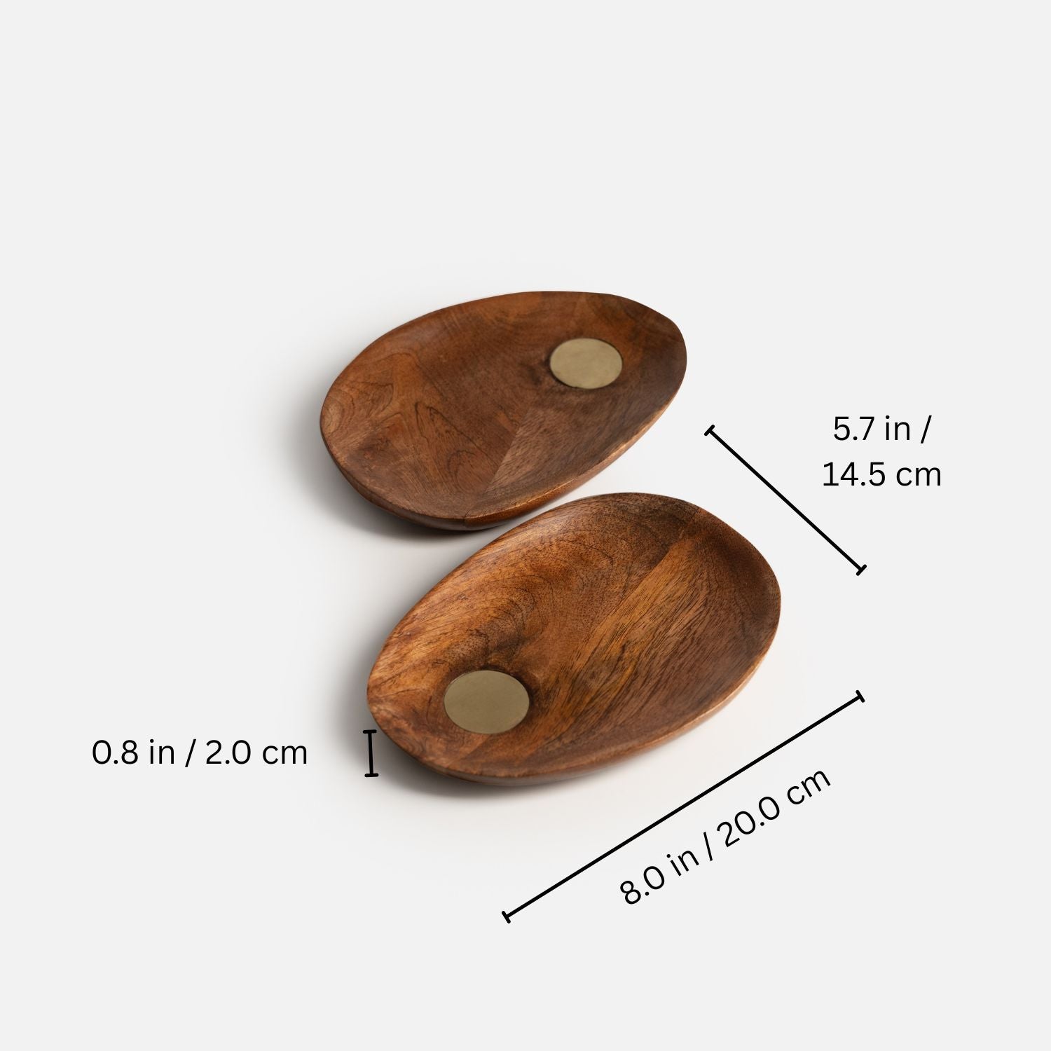 Ora-Reva Wooden Small Plates (Set of 2) with Brass Inlay