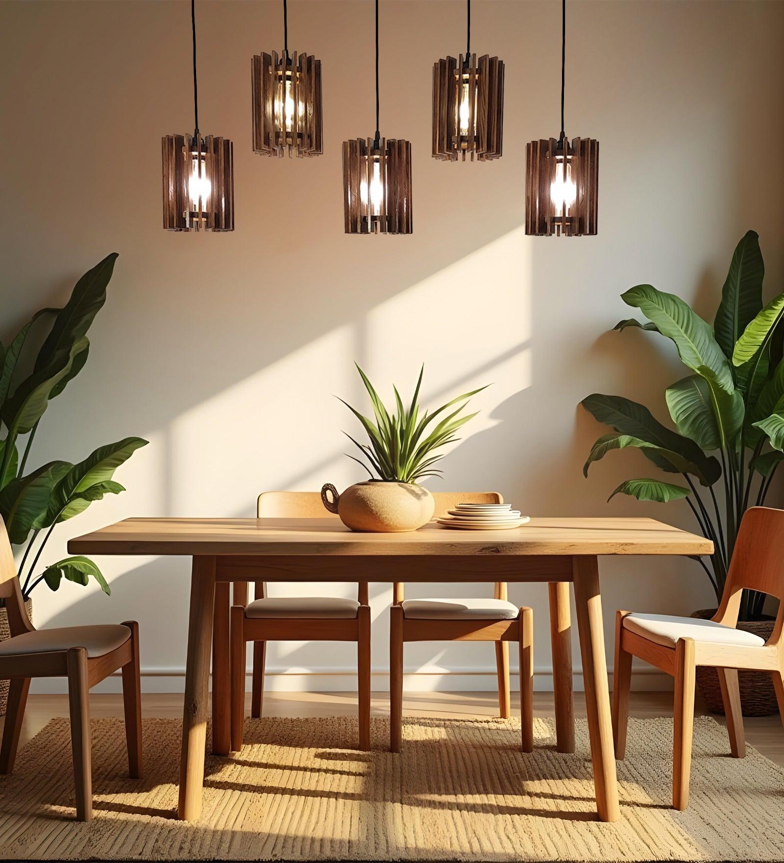 Ventus Brown Wooden 5 Series Hanging Lamp