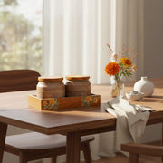 Handcrafted Wooden Jar Pair With Tray