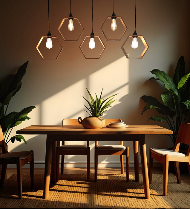 Hexagram Brown Wooden 5 Series Hanging Lamp