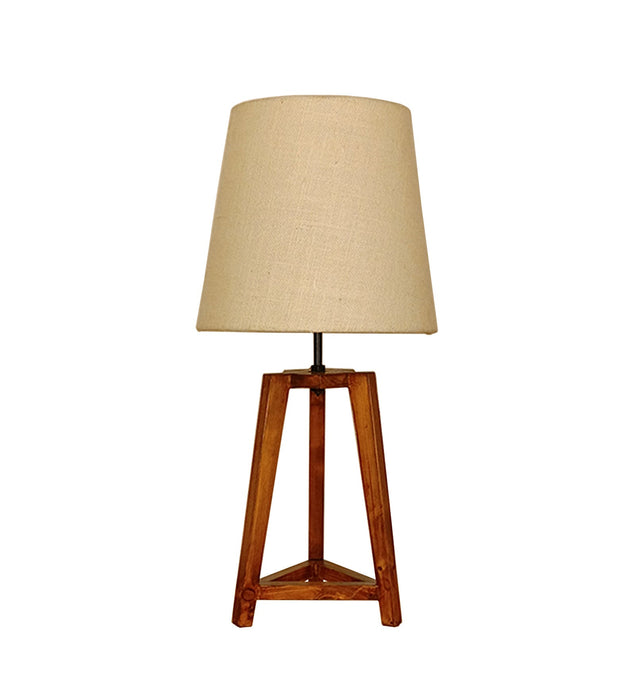 Adrienne Brown Wooden Table Lamp with White Jute Lampshade