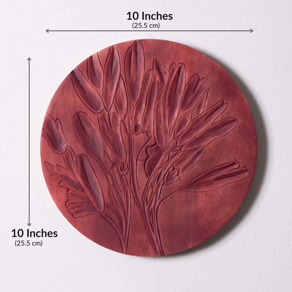 Crimson Petals – Luxury Floral Carved Round Wall Plate