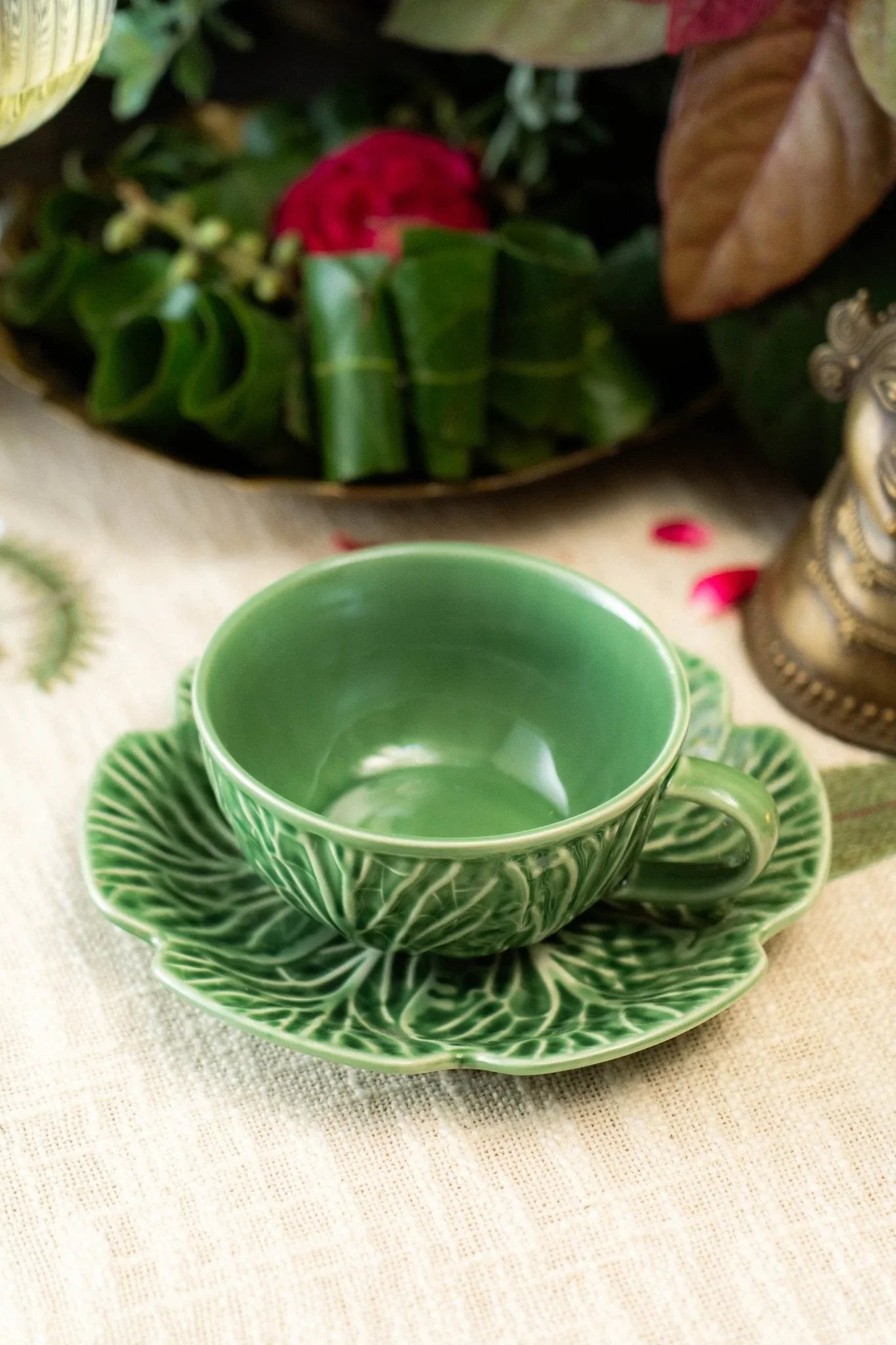 Parna Tea Cup & Saucer Set | Premium Green Stoneware Ceramic Tableware for Elegant Tea Rituals