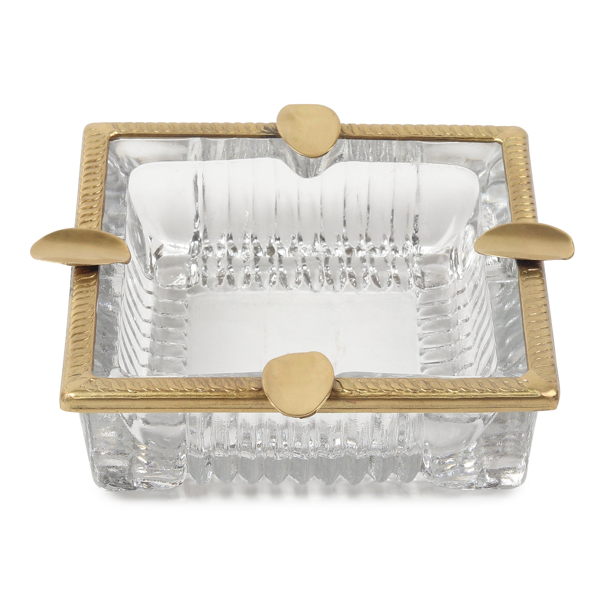 Aurelion Crystal Ashtray with Brass Accent | Designer Ashtray for Home Décor
