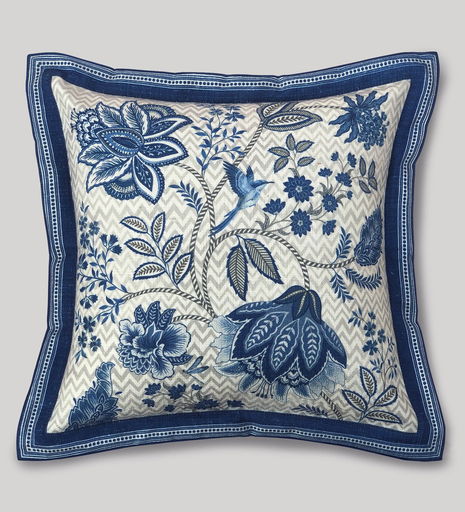 Jacobean Garden Cushion Cover - Blue , 16x16