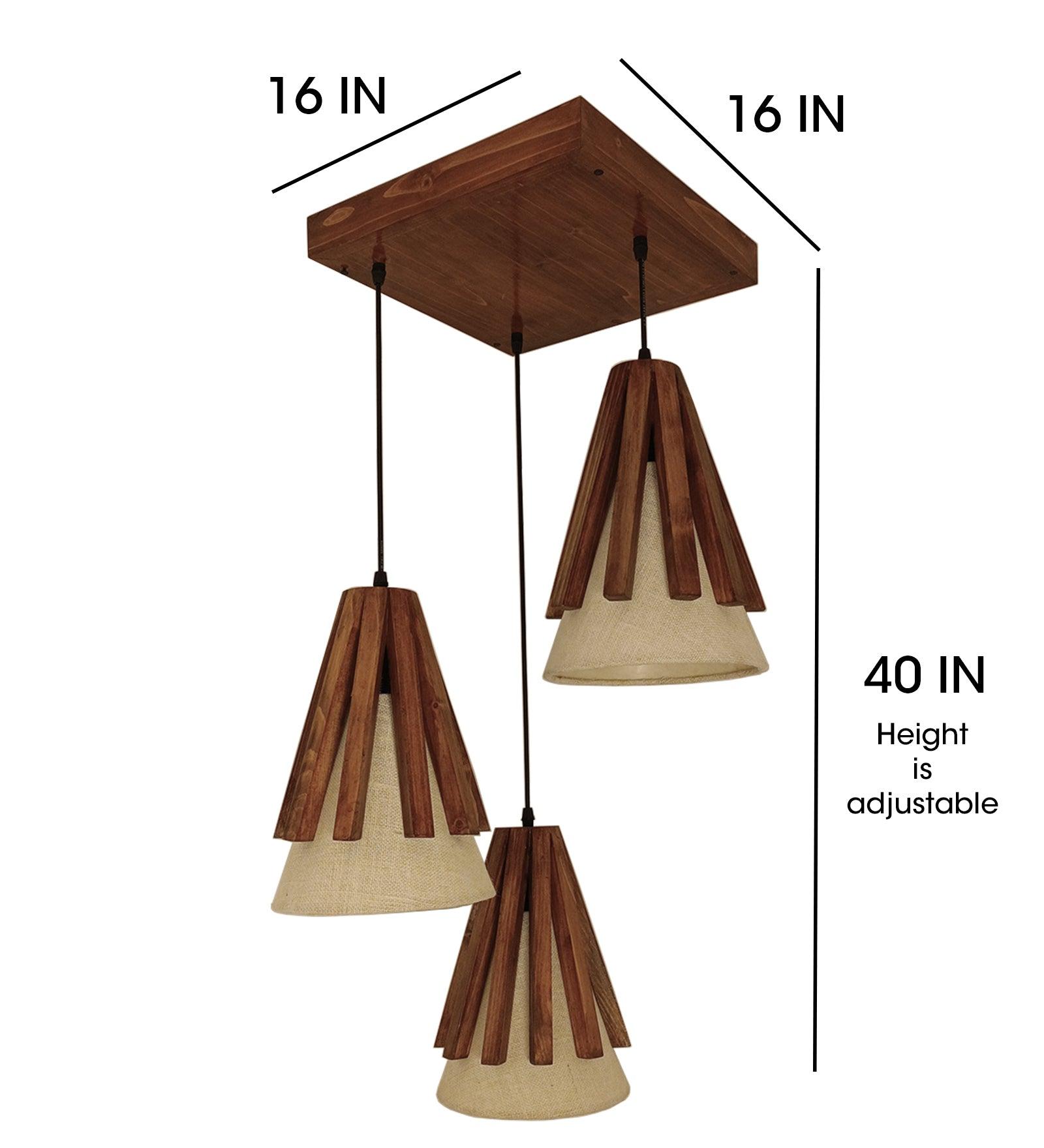 Flue Brown Wooden Cluster Hanging Lamp