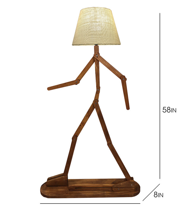 Moonwalker Wooden Floor Lamp with Beige Fabric Lampshade