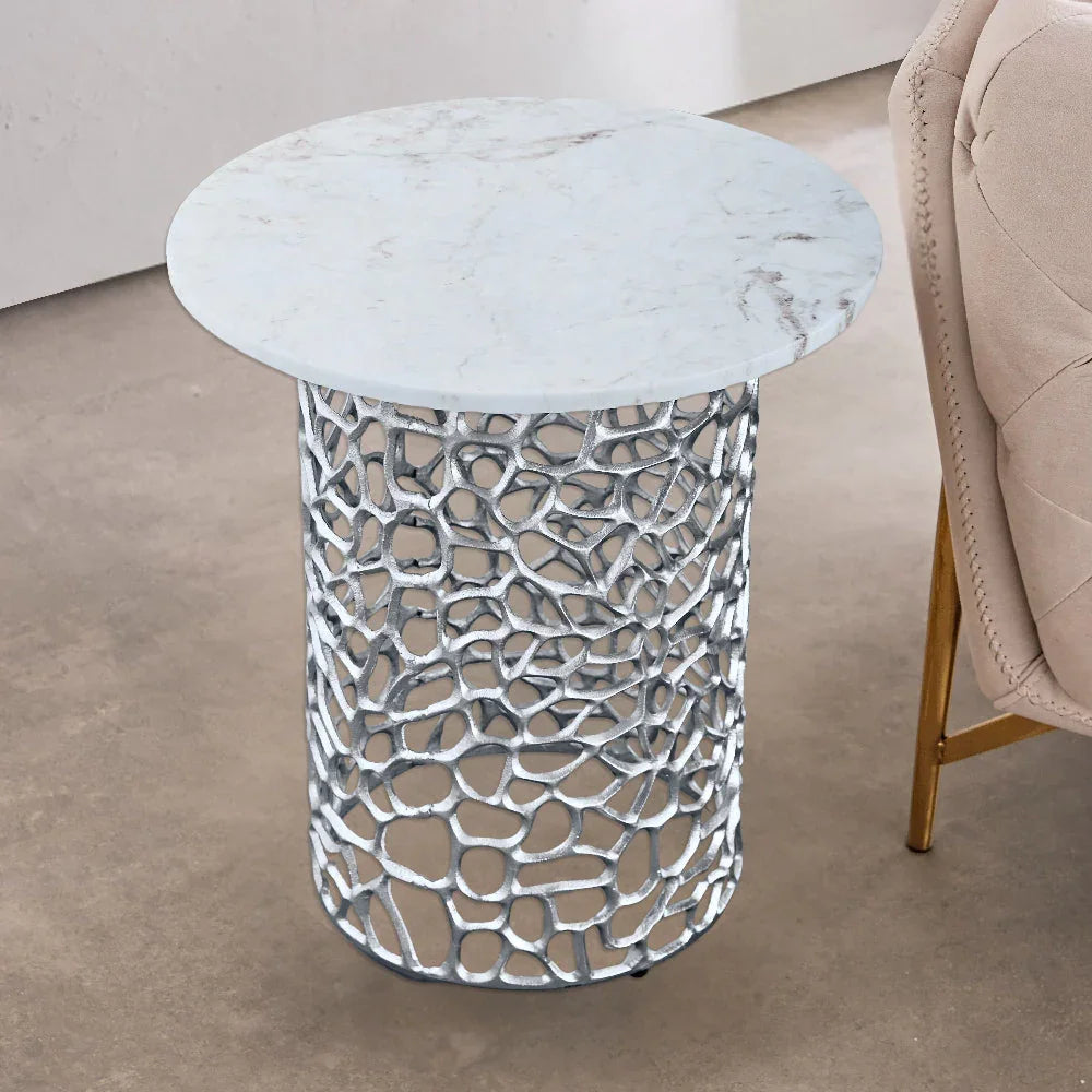 Dolce Marble Side Table | Designer Round End Table For Living Room |  Luxurious Teapoy Table