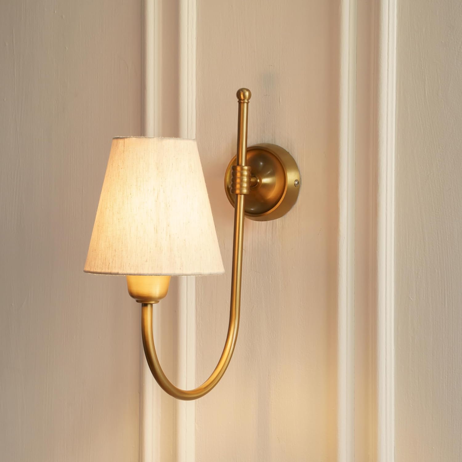 Hockey Wall Lamp Antique Brass Finish with Off White Shade for Living Room, Bedroom, and Home Decoration