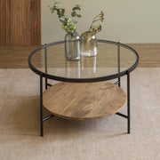 Mira Round Coffee Table | Glass & Wooden Center Table for Living Room | Tea Table