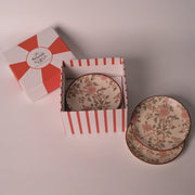 Floral Ceramic Tea Plates Gift Set (Set of 4) – Vintage Rose Dessert Plates in Premium Gifting Box