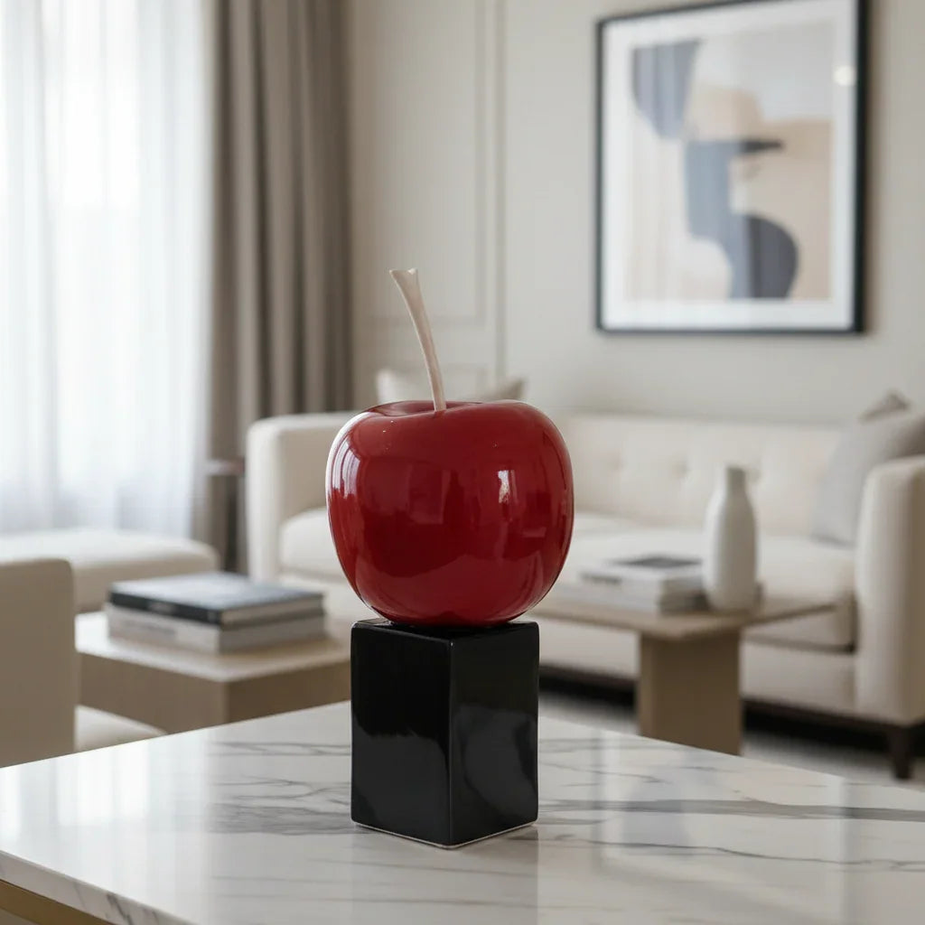 Red Apple Sculpture | Premium Porcelain Decorative Showpiece for Modern Home Décor