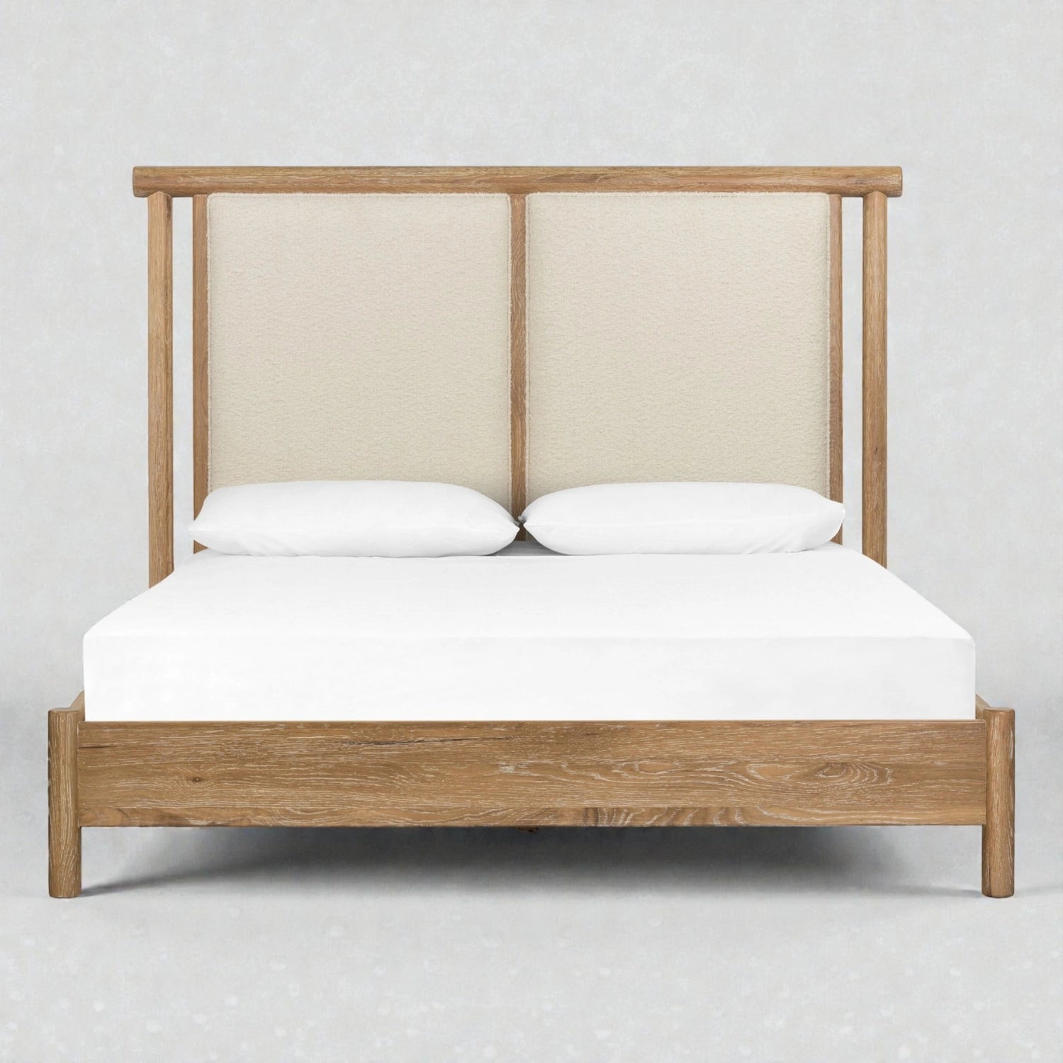 Edgar Solid Teak Wood And Fabric Upholstery King Size Bed