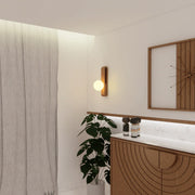 Teak Wood Wall Light | Handcrafted Wooden Lamp with Glass Globe for Living Room & Bedroom