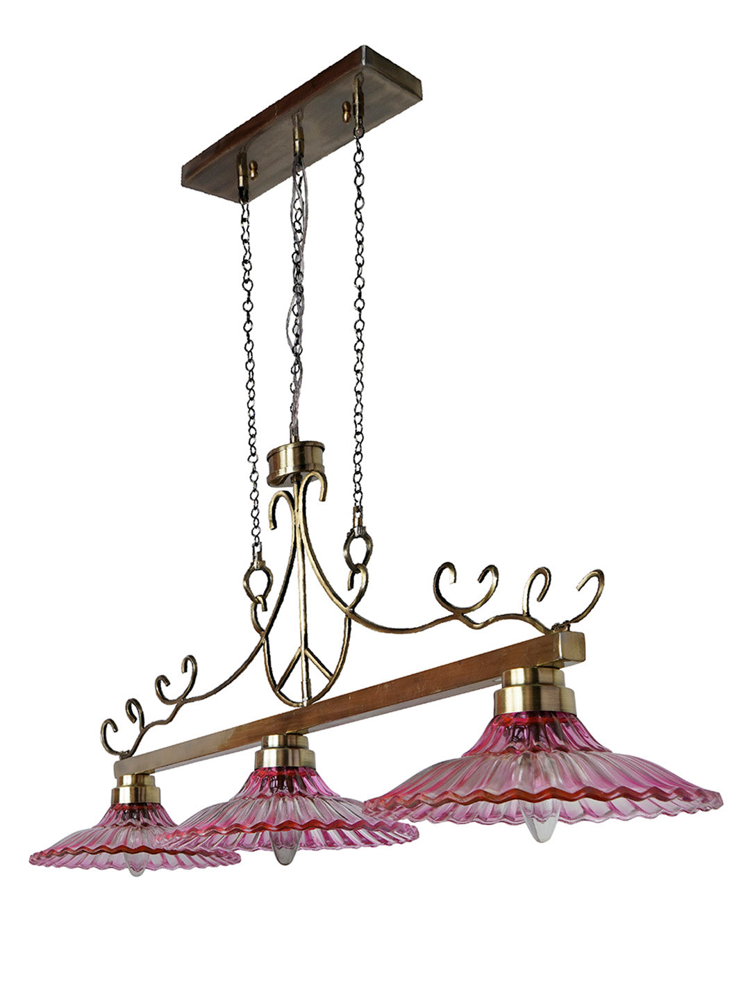 43-Inch Linear Transitional Pendant Light
  | Gradient Pink Fluted Glass Island Fixture