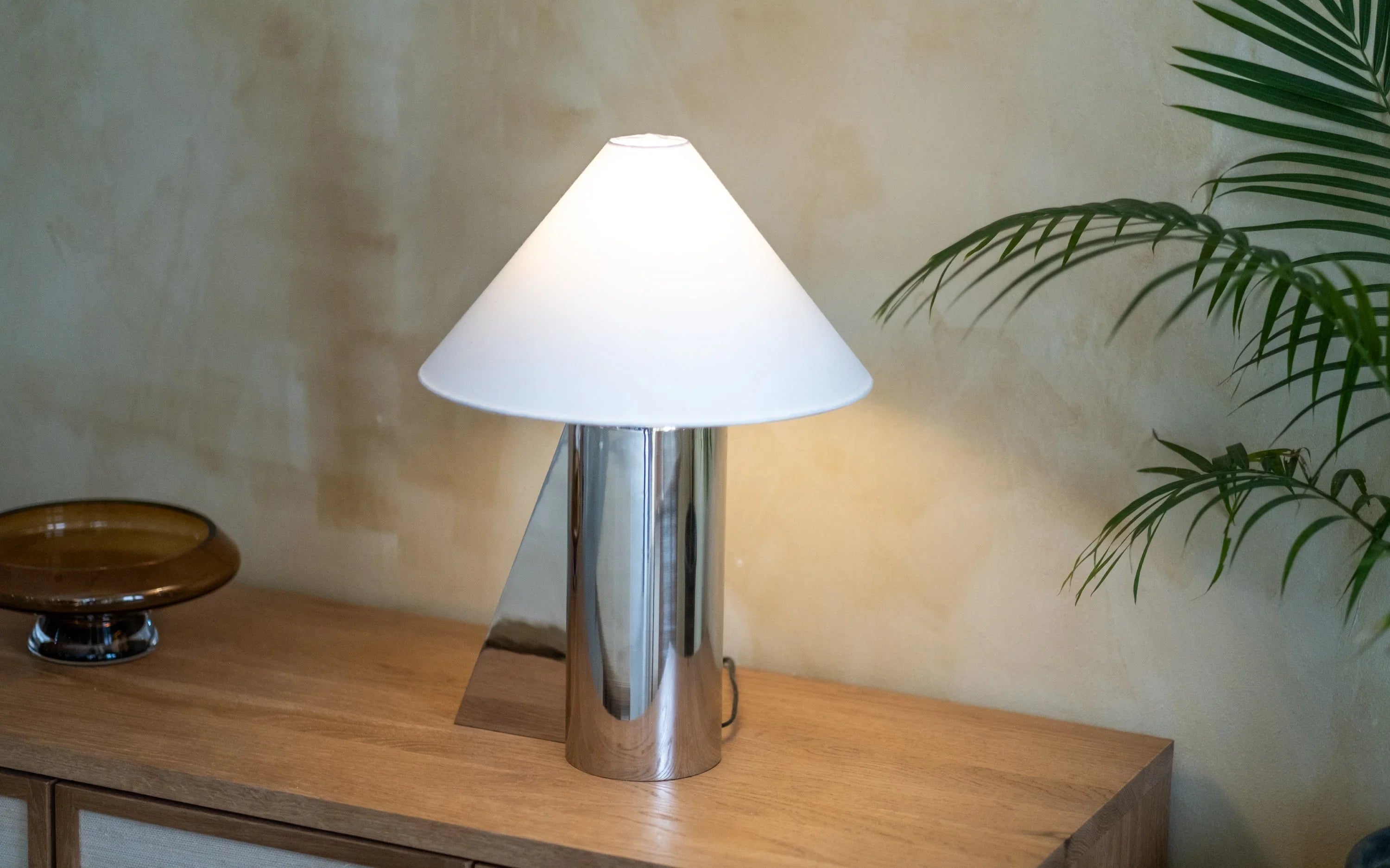 Helia Tall Table Lamp | Stainless Steel and Cotton Fabric