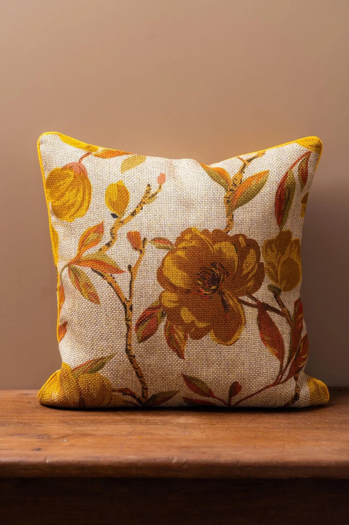 Jute Yellow Floral Cushion Cover