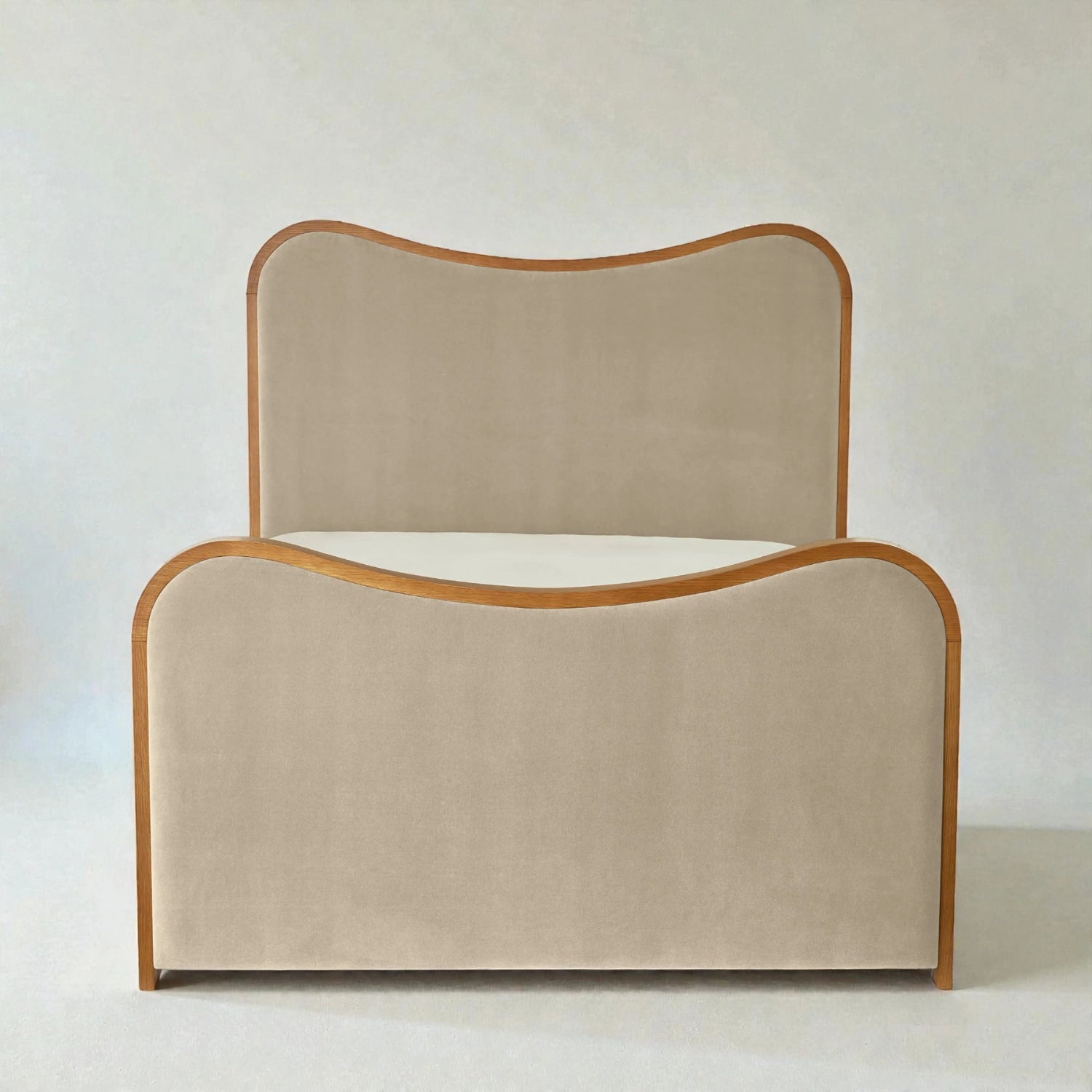 Lumig Solid Teak Wood And Fabric Upholstery King Size Bed