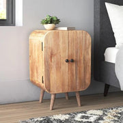 Pivot Groove End Table | Small Bedside Table | Wooden Side Table for Living Room