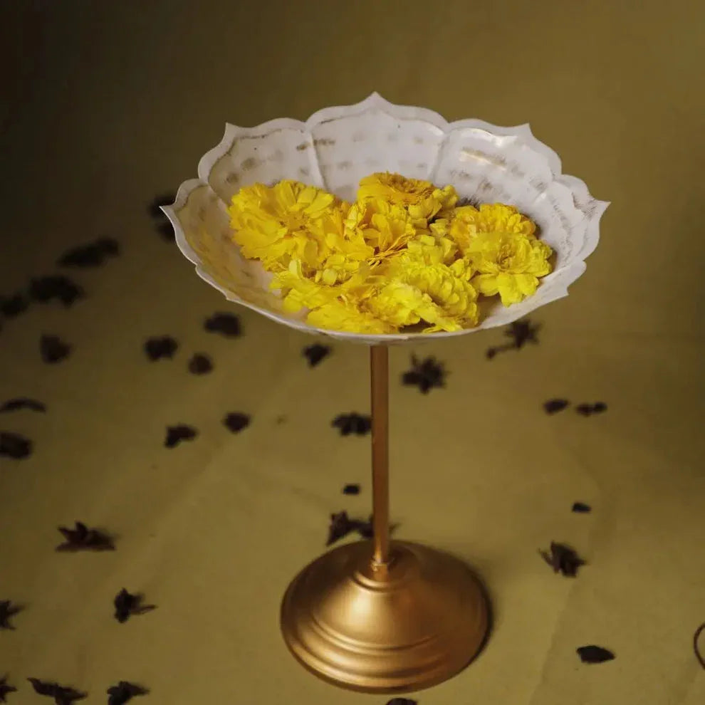 Handcrafted Scalloped Pedestal Urli | Vintage Festive Home Decor for Diwali & Weddings