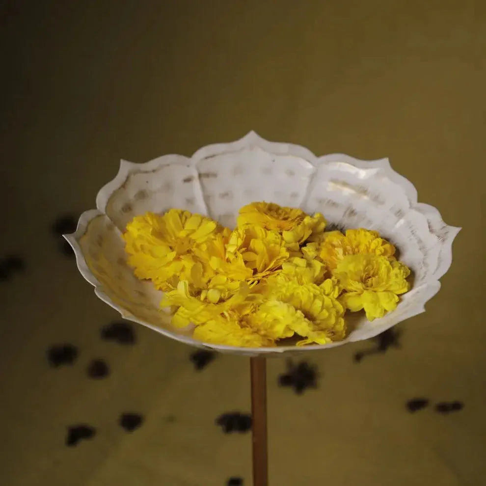 Handcrafted Scalloped Pedestal Urli | Vintage Festive Home Decor for Diwali & Weddings