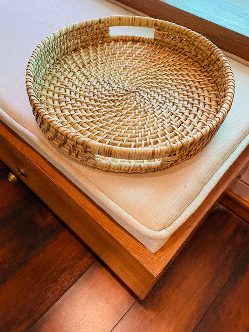 Handwoven Cane Serving Tray With Designer Handle