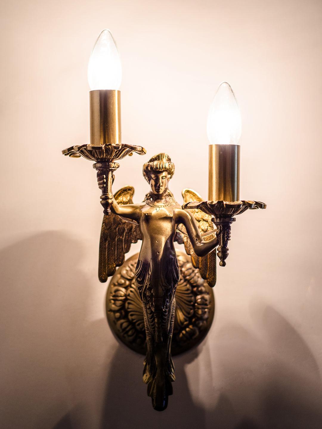 Mermaid cast brass wall sconce