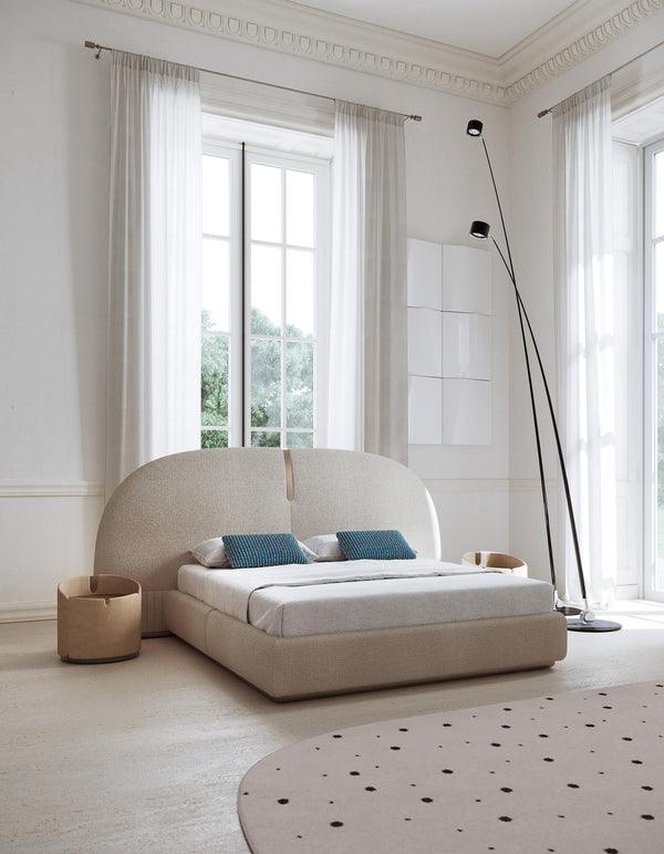 Half Moon Upholstered Bed Italian Design In Grey Color