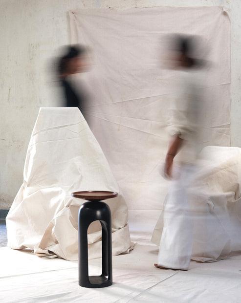 Vanta Reclaimed Teak Wood Side Table | Modern Black Accent Table for Living Room & Bedroom