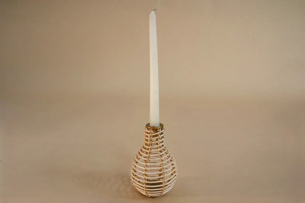 Pollen Candle Holder Set | Cane Weaving Decorative Candle Holders (Set of 2)