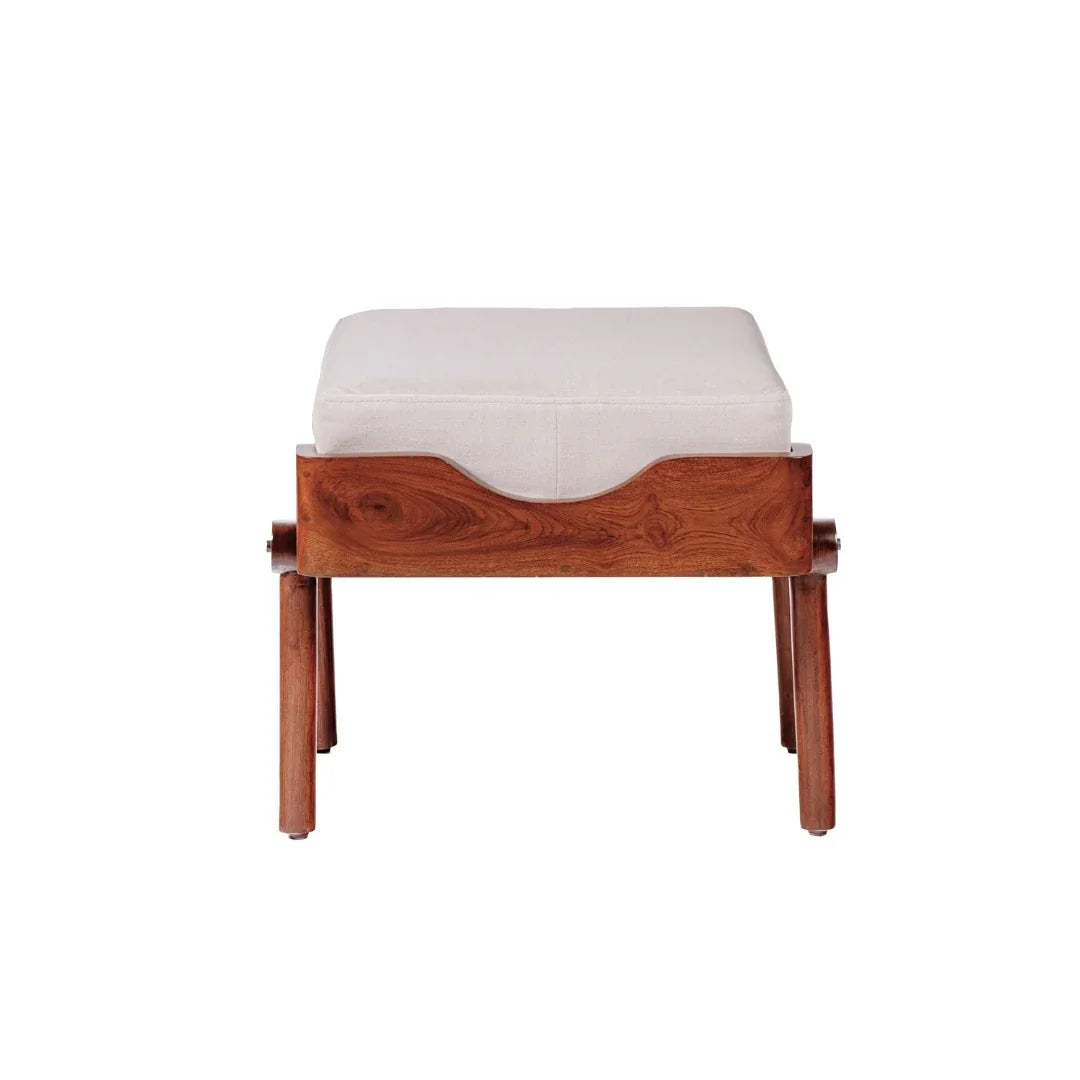 Shade Teak Wood Ottoman with Brass Accents | Luxury Upholstered Footstool for Home