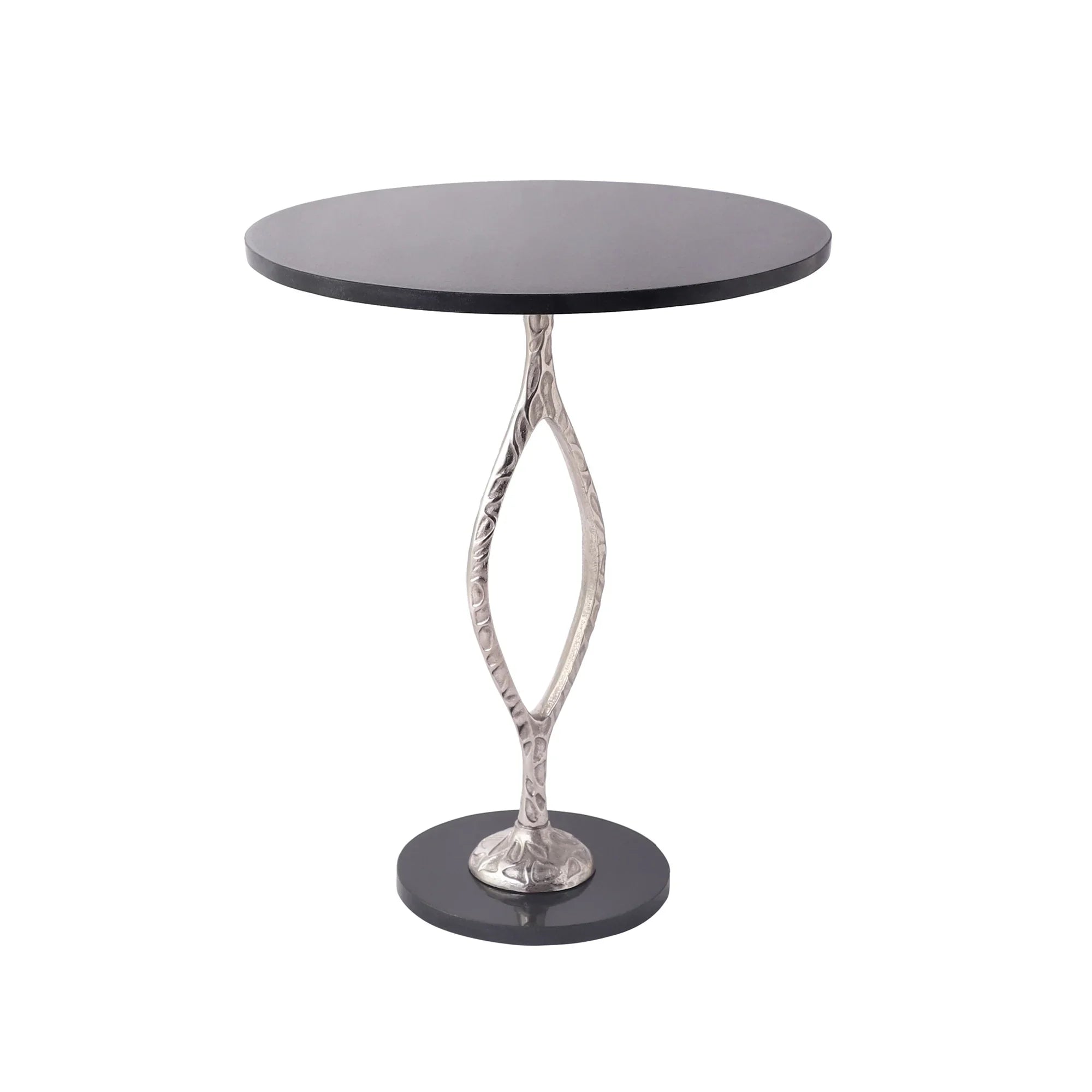 Round Silver Marble Top Table Side Table | Handcrafted Accent Table for Living Room