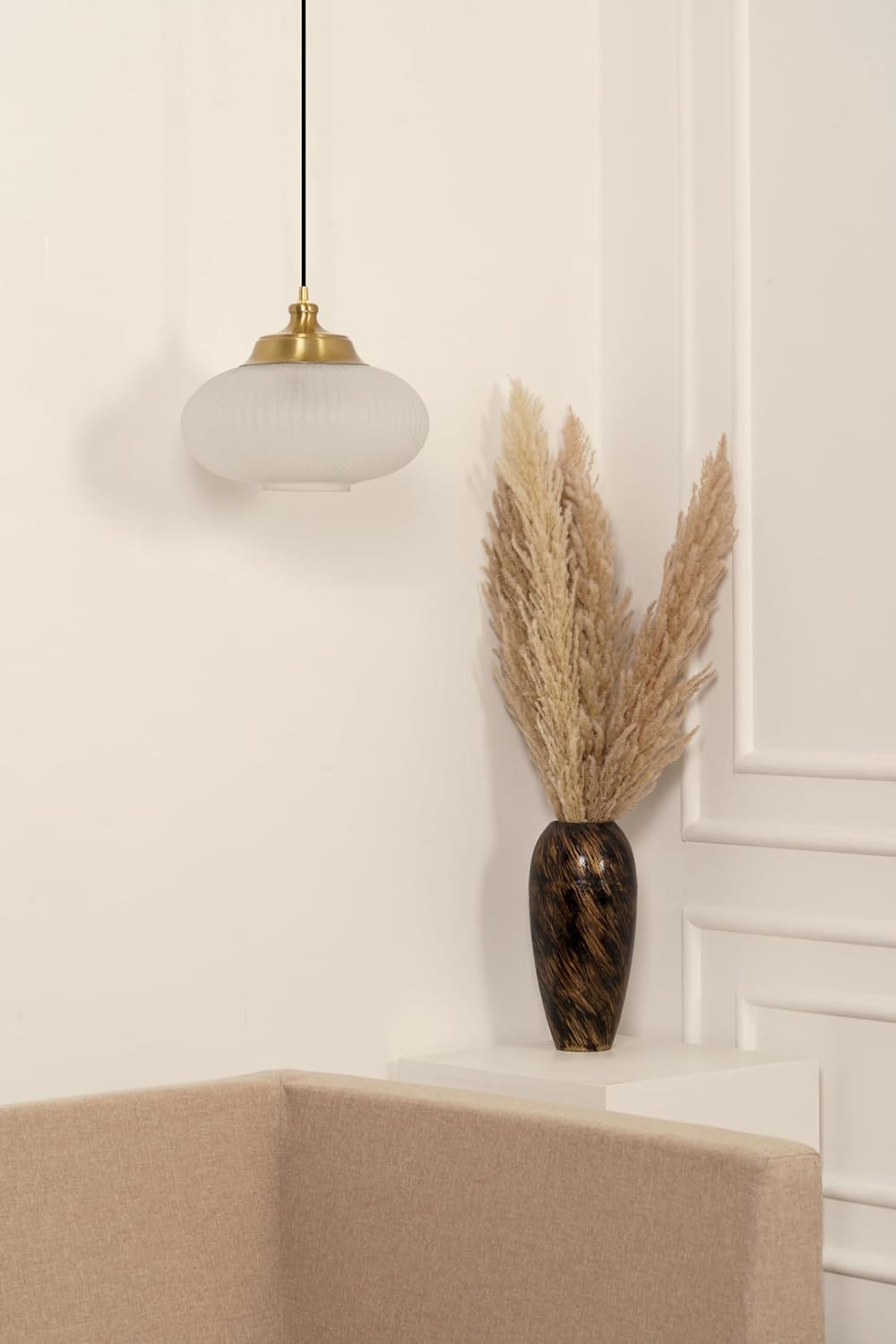 Ribbed Green Melon Glass Hanging Pendant Light Antique Brass Finish for Living Room, Bedroom, Home Decoration and Kitchen