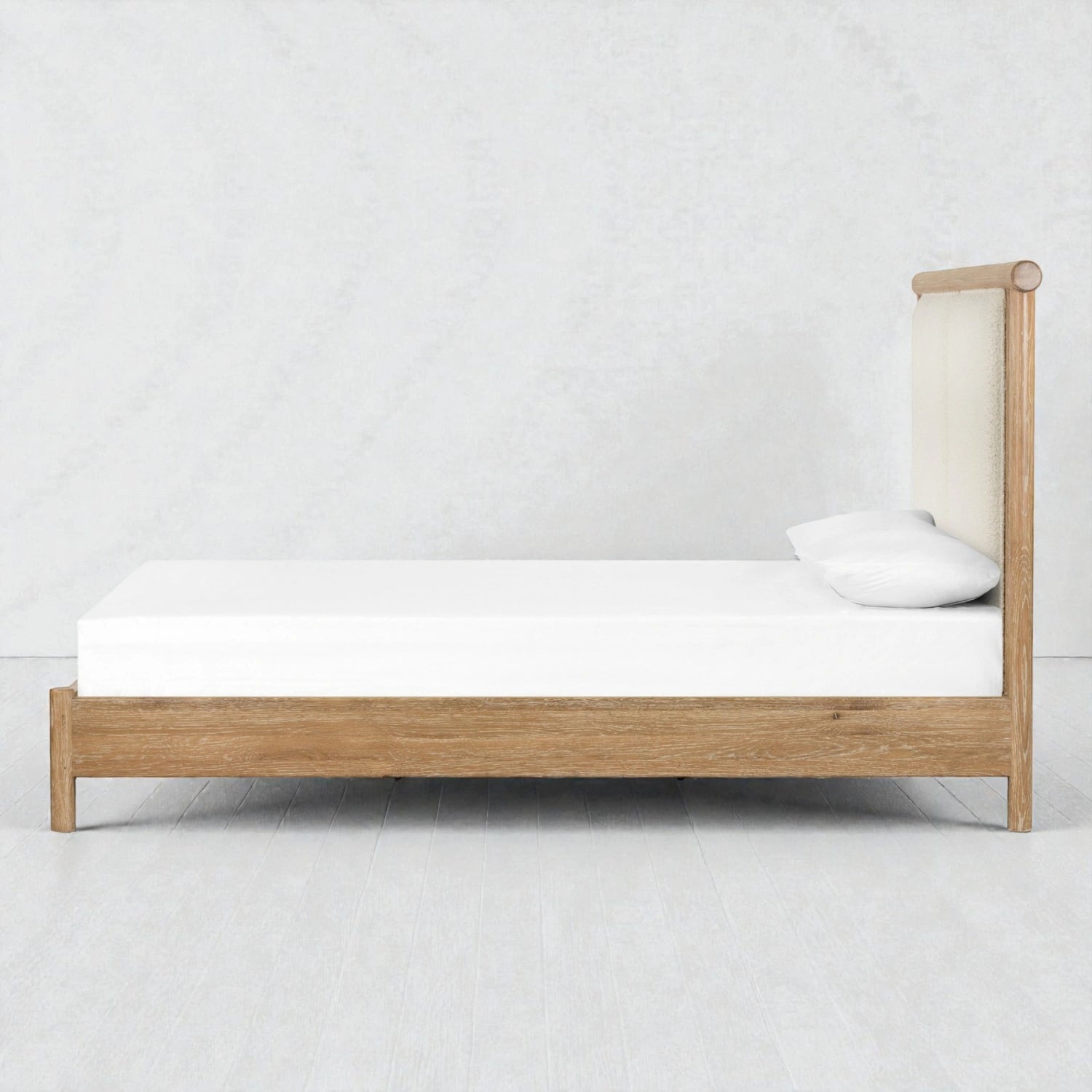 Edgar Solid Teak Wood And Fabric Upholstery King Size Bed