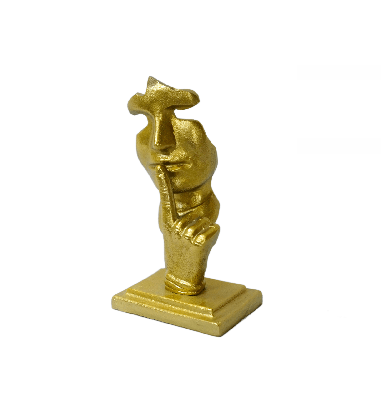 Golden Sculpture of a face with a Finger to The Lips, evokes a Feeling of Hushed Reverence. for Home Décor Living Room Office Table Creative Modern