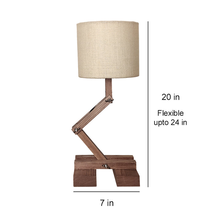 Flex Brown Wooden Table Lamp with Yellow Printed Fabric Lampshade