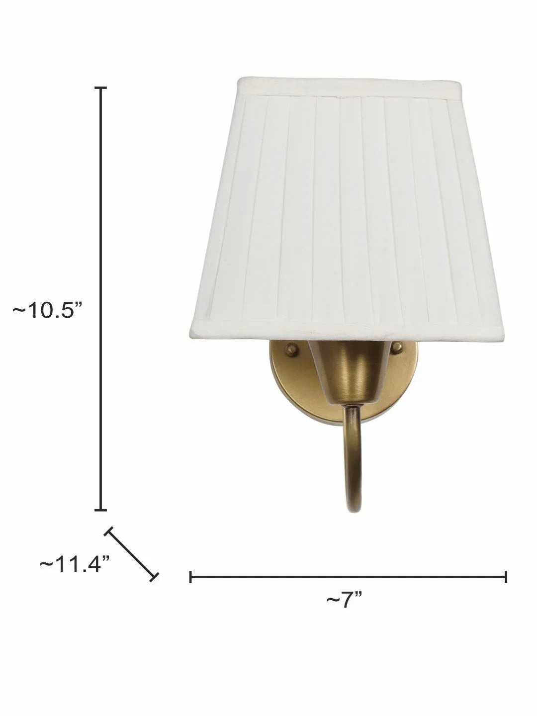 Gooseneck Brass Swivel Wall Sconce with White Pleated Square Fabric Shade