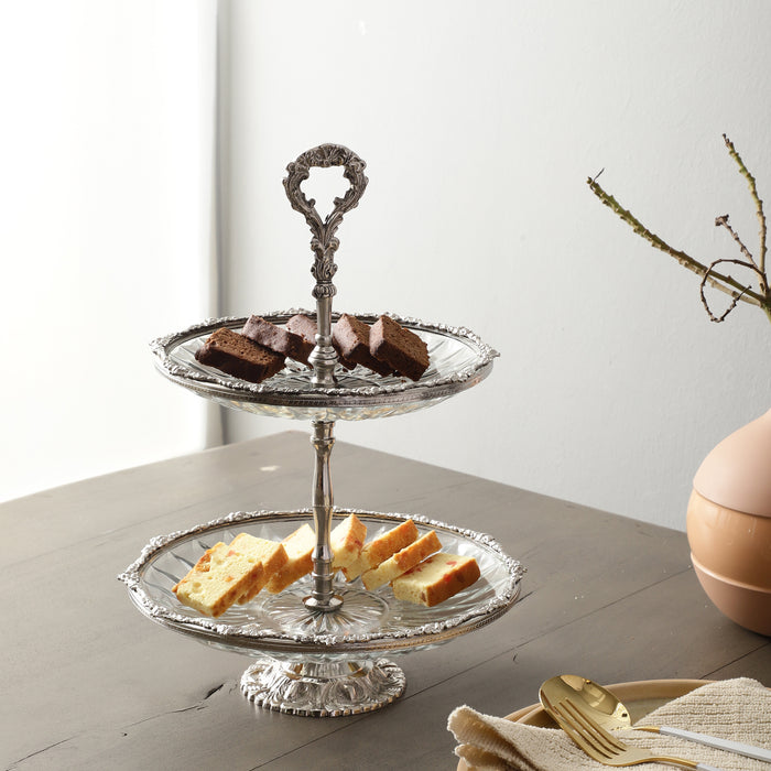 Spearhead Crystal Double Cake Stand