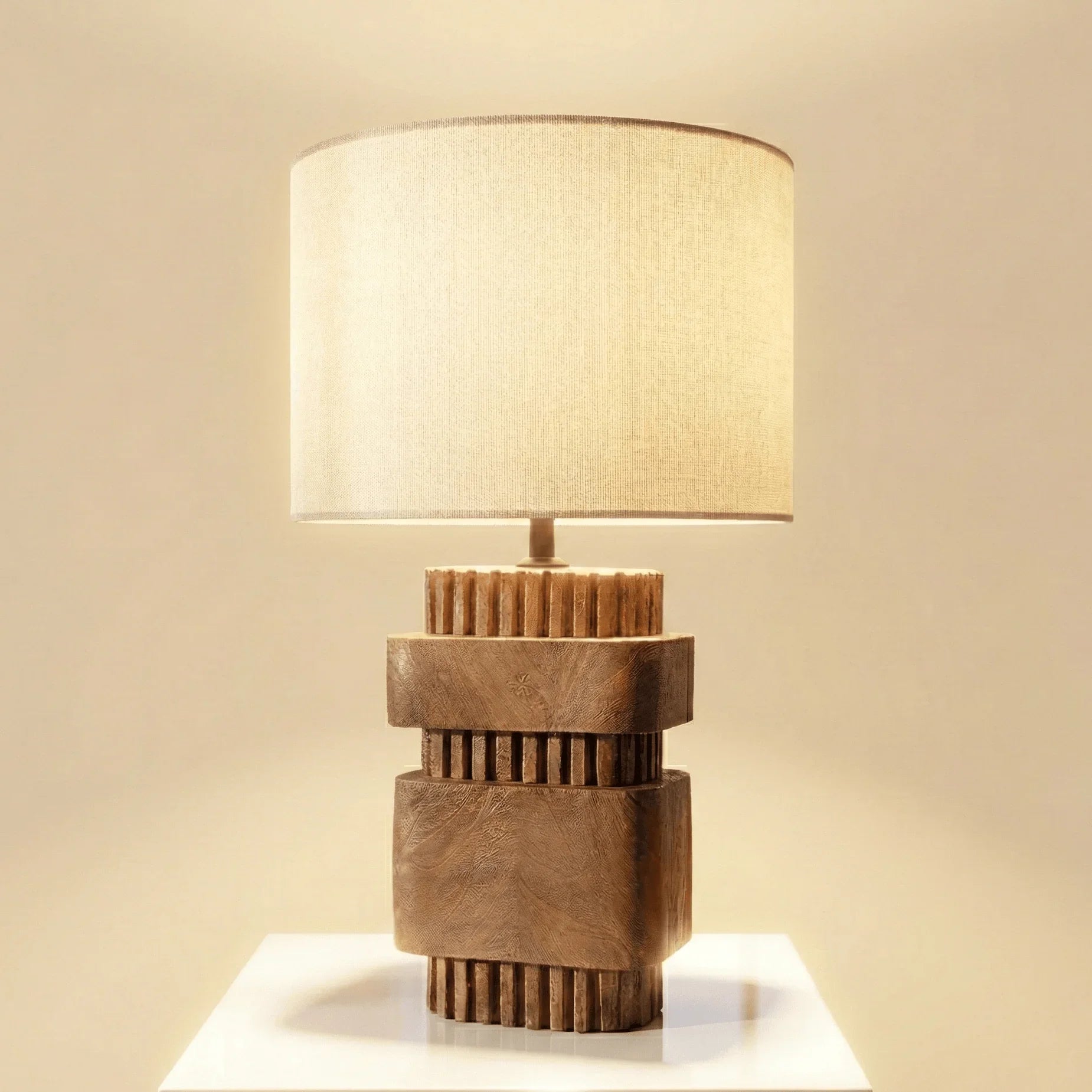 Taro Sculpted Mango Wood Table Lamp | Designer Wooden Lamp for Modern Interiors