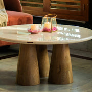 Hump Oak Wood & Marble Top Center Table For Living Room | Wooden Coffee Table | Sofa Table