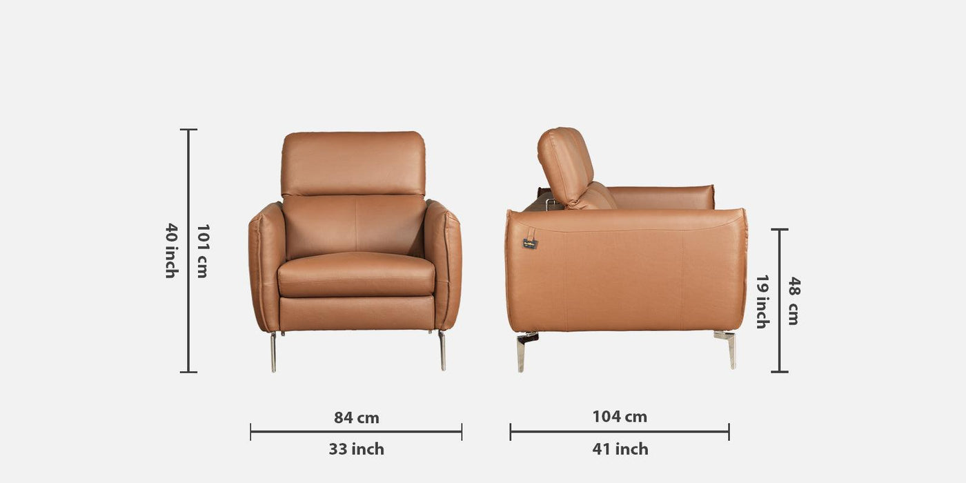 Navona Genuine leather modern sofa with functional headrest In Tan Colour.