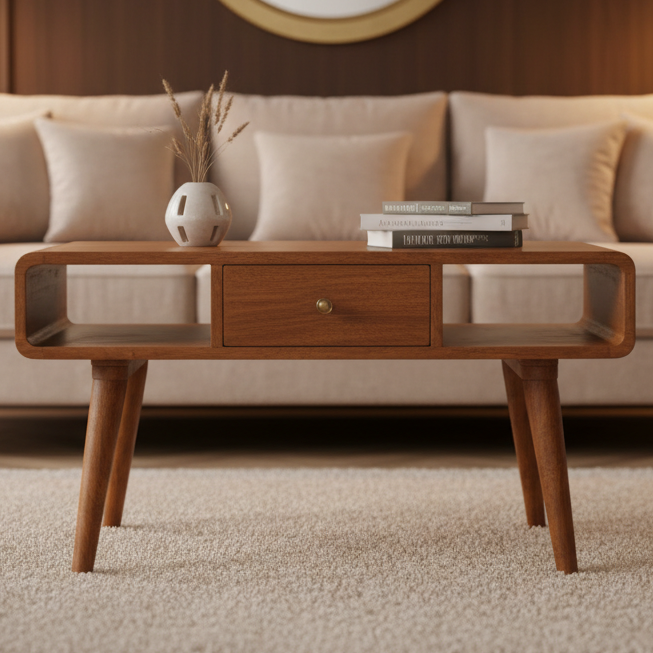 Curved Chestnut Coffee Table | Center Table for Living Room