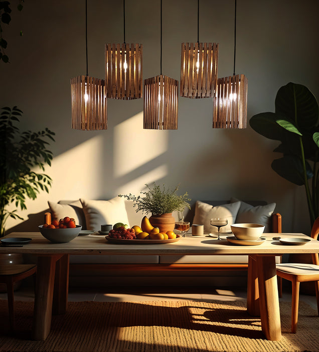 Trikona Brown Wooden 5 Series Hanging Lamp