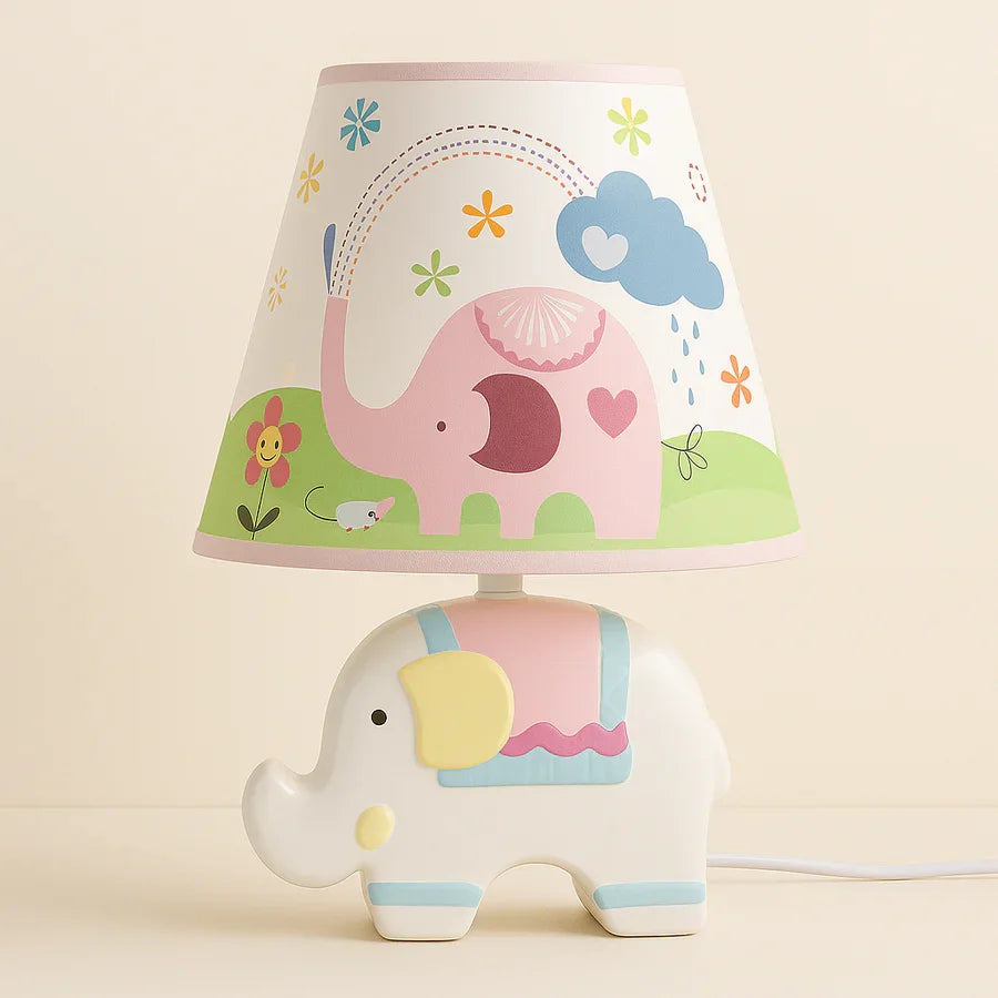 Adorable Elephant Kids Table Lamp – Ceramic Base with Printed Fabric Shade, 32 cm × 22 cm