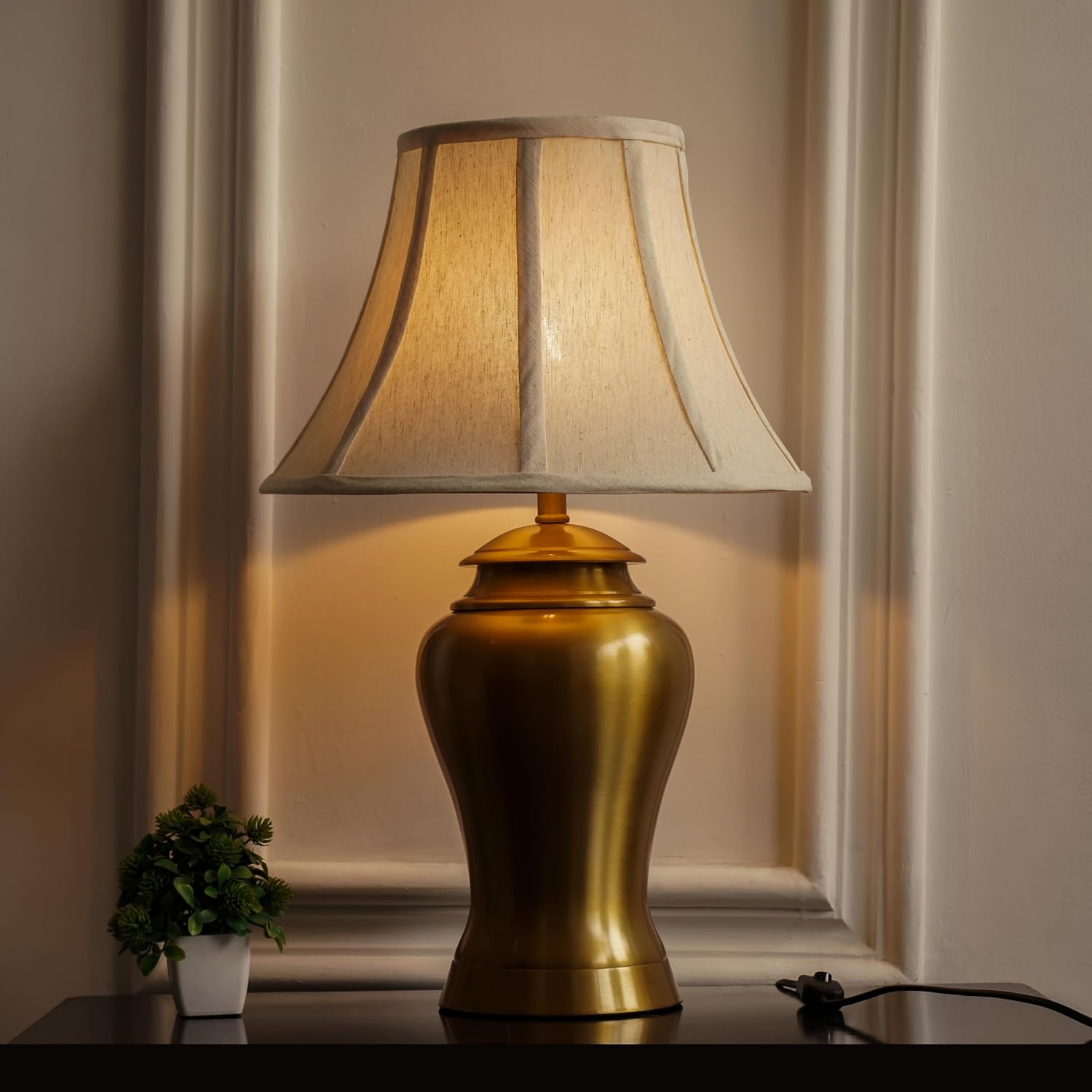 Royal Brass Antique Gold Finish Table Lamp 23 Inches Height With Off White 14 Inches Bell Diameter Lampshade