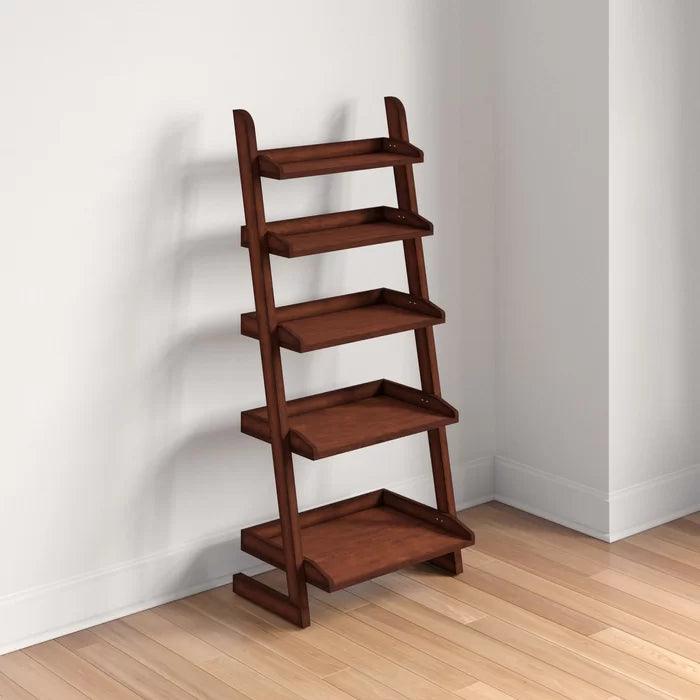 5-Tier Ladder Shelf Bookcase | Sheesham Wood Display Rack for Living Room & Kitchen| Multipurpose Shelving Unit