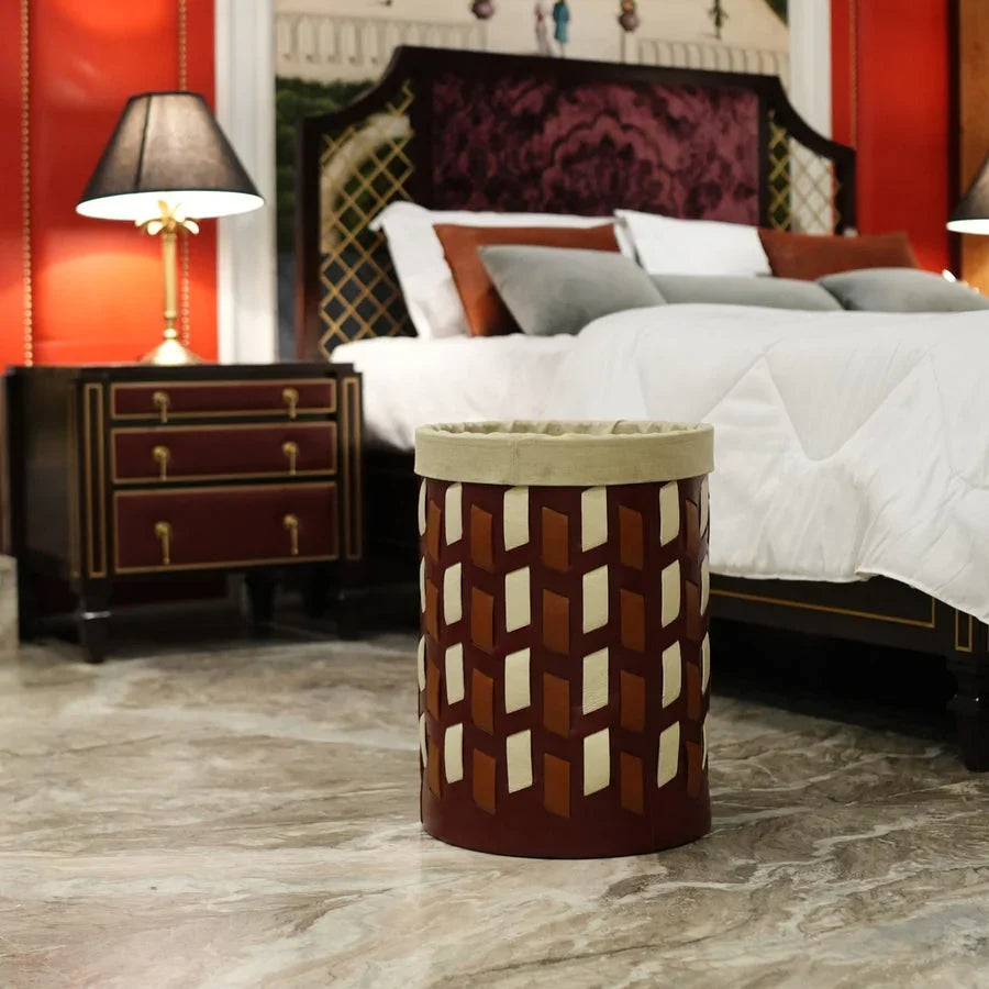 The Tresso Laundry Basket | Maroon, Tan, White