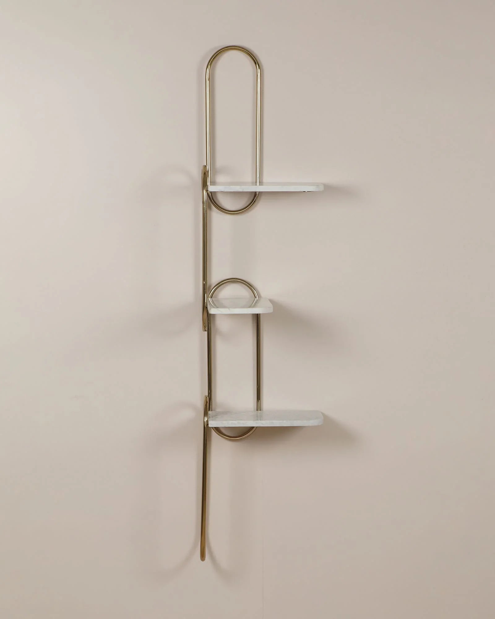 Titan Wall Shelf in White Baswara Marble & Gold Finish | Modern Stainless Steel Wall-Mounted Shelf for Living Room & Kitchen